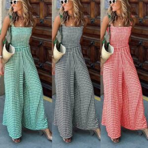 Jumpsuit — Gingham Wide-Leg Straps