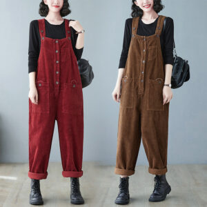 Jumpsuit — Button-Front Corduroy Overalls