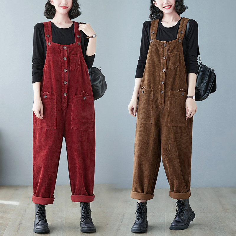 Jumpsuit — Button-Front Corduroy Overalls