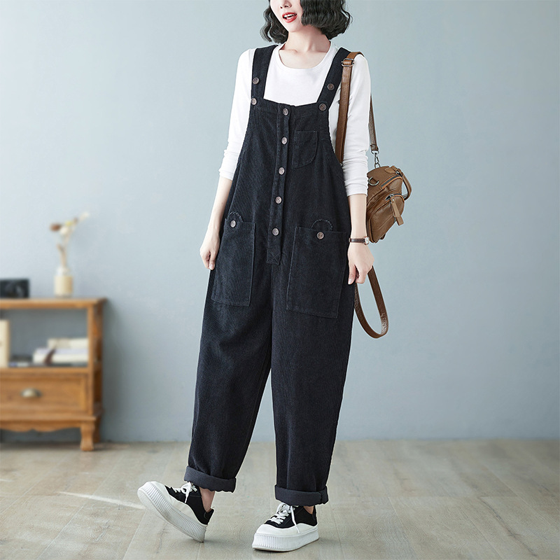 Jumpsuit — Button-Front Corduroy Overalls