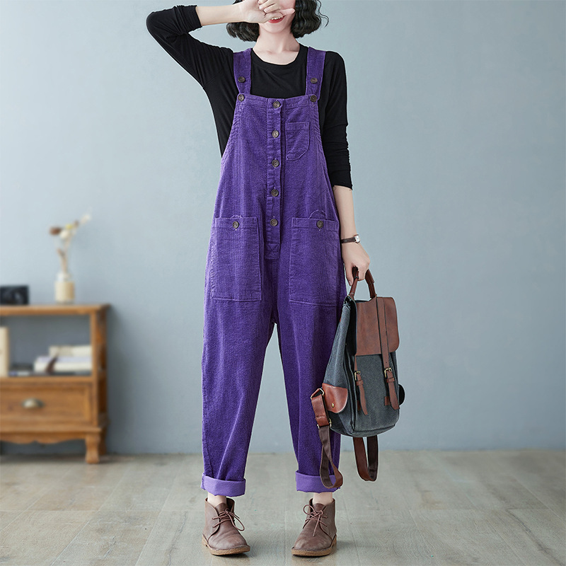 Jumpsuit — Button-Front Corduroy Overalls