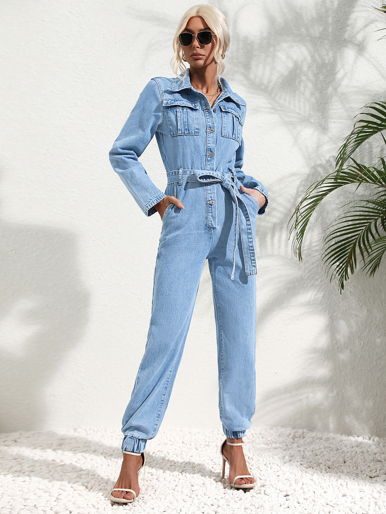 Denim Jumpsuit — Long-Sleeve Utility Shape