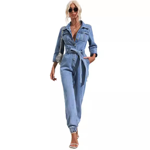 Denim Jumpsuit — Long-Sleeve Utility Shape