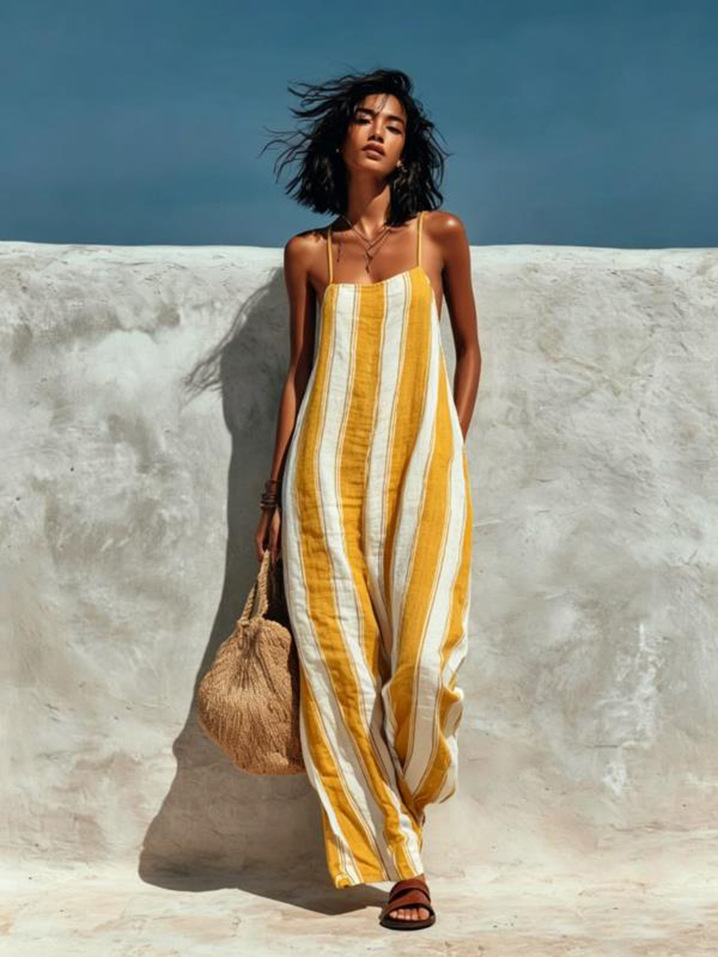 Jumpsuit — Vertical Stripe Wide Leg