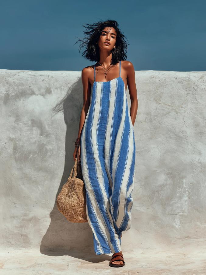 Jumpsuit — Vertical Stripe Wide Leg