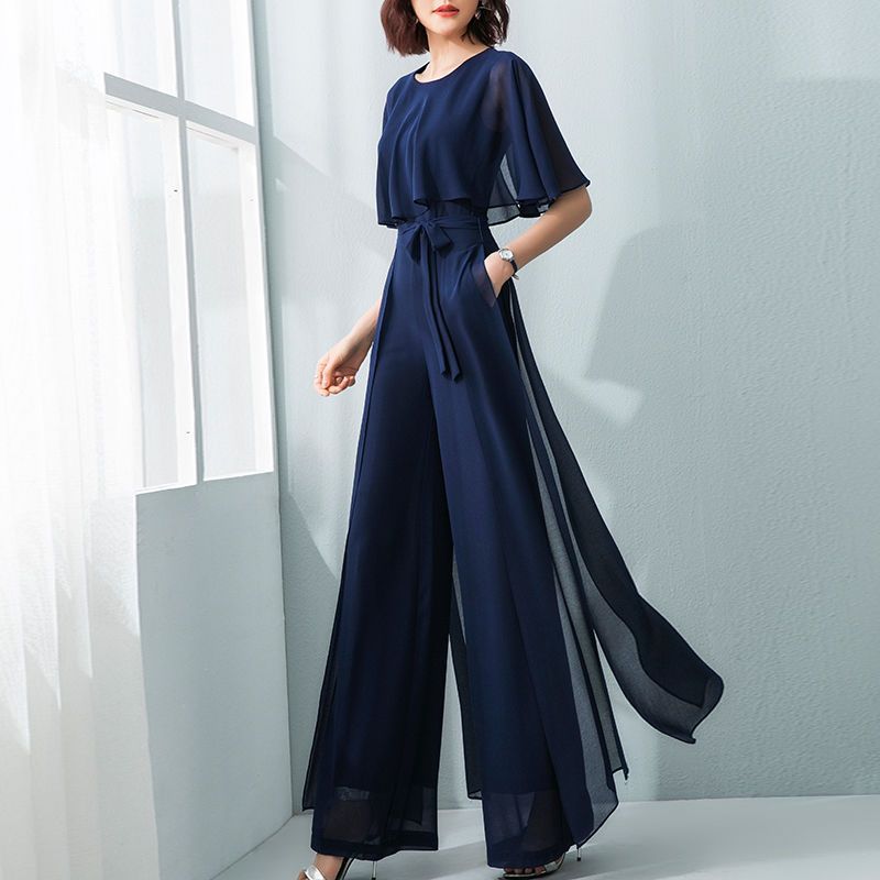Jumpsuit — Ruffle-Sleeve Tie Waist