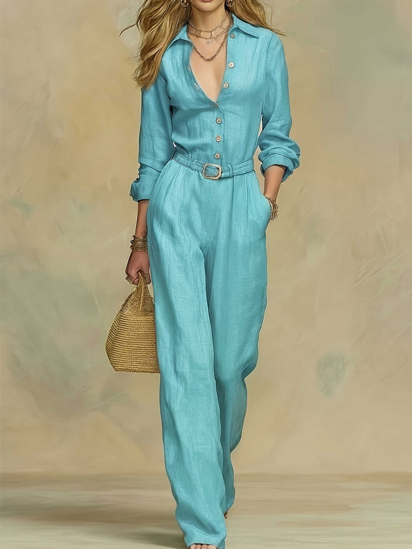 Jumpsuit — Collared Belted Workday
