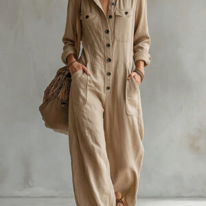 Jumpsuit — Relaxed Button-Front Long Sleeve