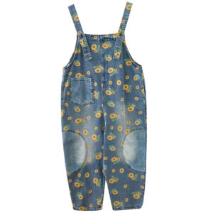 Denim Jumpsuit — Floral Print Overalls