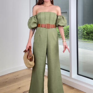 Jumpsuit — Square-Neck Puff Sleeve